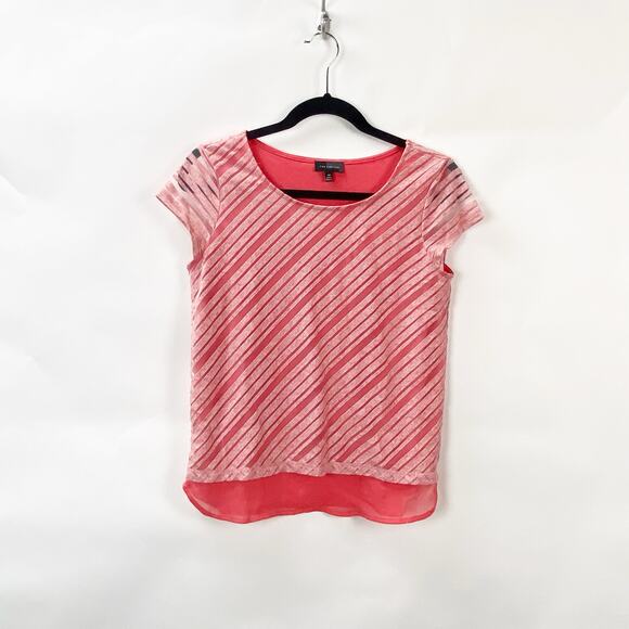 The Limited XS Womens Pink Diagnoal Striped Layer Tee Top Blouse - Picture 1 of 8